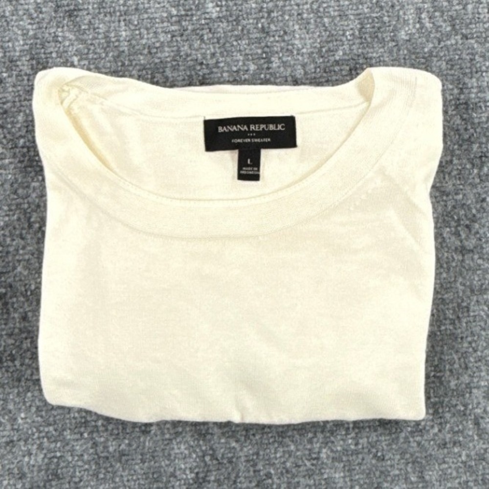 Banana Republic Forever Sweater Mens Large Cream White Crew Neck Knit Top 405054